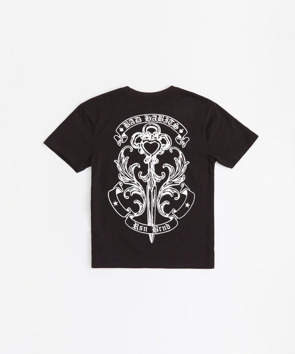 Bad Habits Graphic Short Sleeve Tee - Light Blue/Black