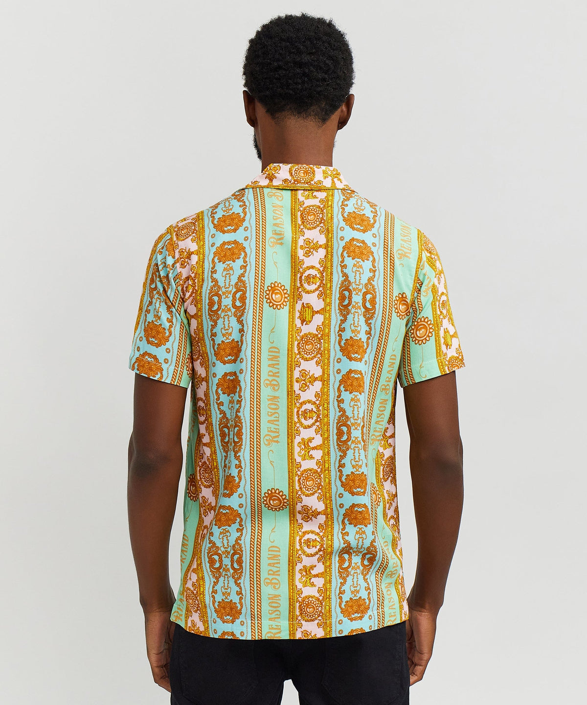 Baroque Viscose Button-Down Short Sleeve Shirt - Multicolor