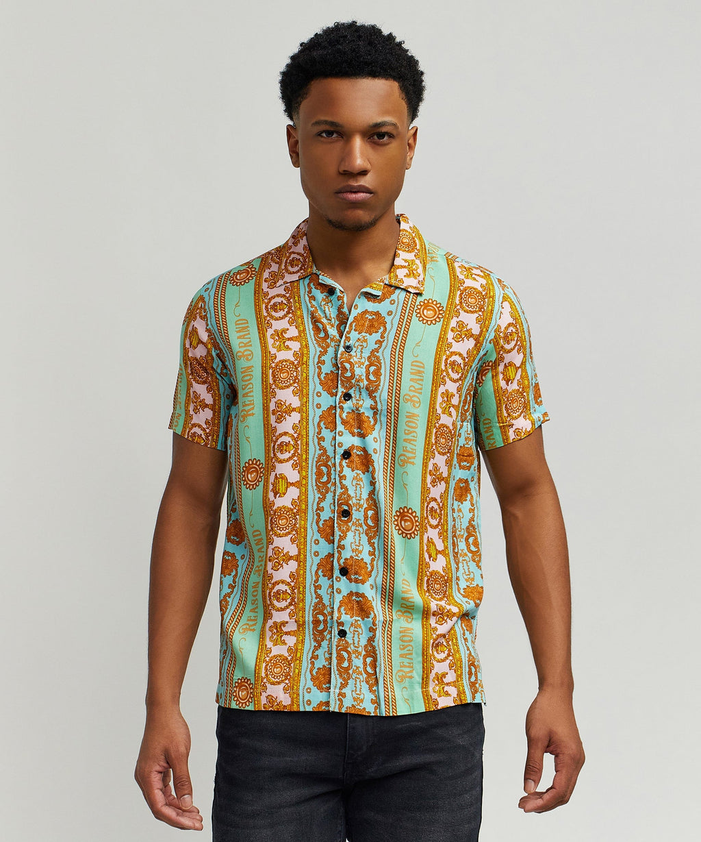 Baroque Viscose Button-Down Short Sleeve Shirt - Multicolor