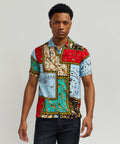 Baroque Patchwork Viscose Button-Down Short Sleeve Shirt - Multicolor